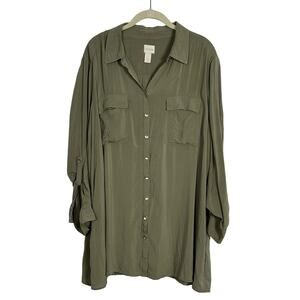 Chico’s Army Green Button Up Shirt Dress Size 3
